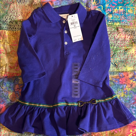 NWTToddler Casual dress by Ralph Lauren,  Long-Sleeve purple with Belt size 18 m - Picture 1 of 5